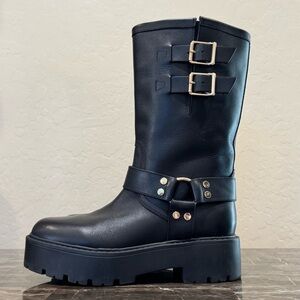 Marc Fisher LTD Dorset Leather Lug Sole Harness Moto Boots